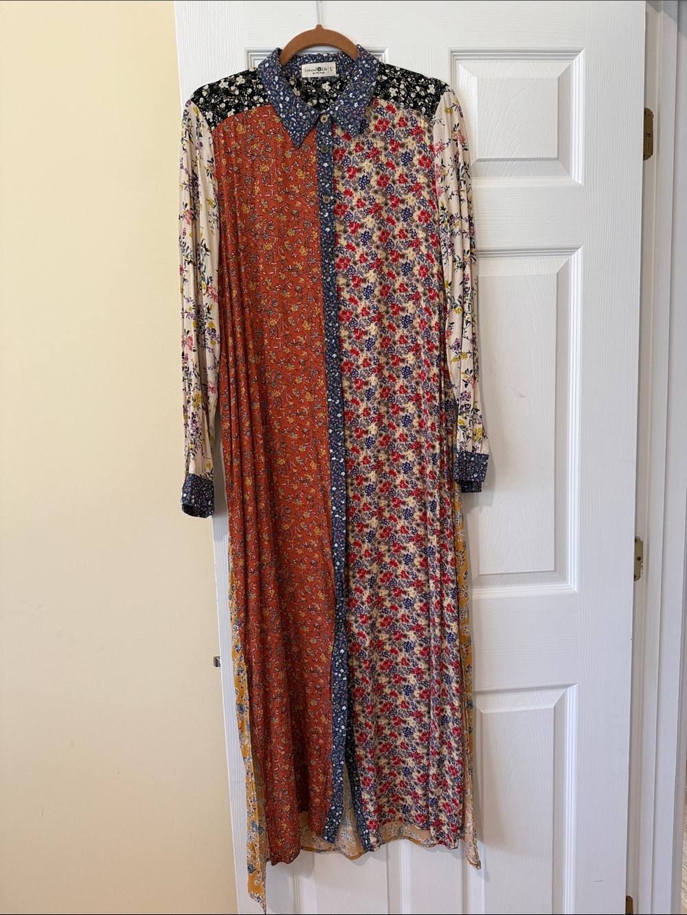 Natural Life Esme Floral Patchwork Shirt Dress in Mismatched Patterns Size Large